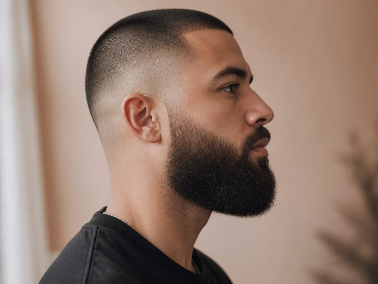 A buzz cut worn with a full beard