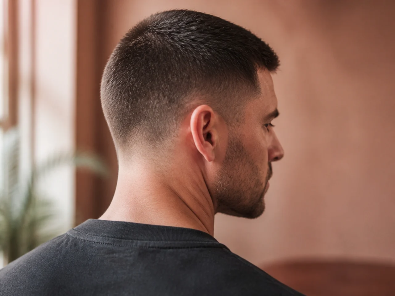 A crew cut with heavy stubble