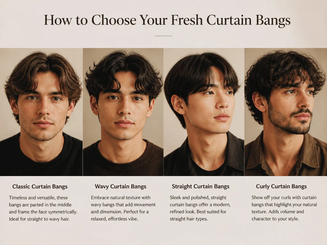 Barber lifting a section of a client's fringe hair to check length before cutting curtain bangs