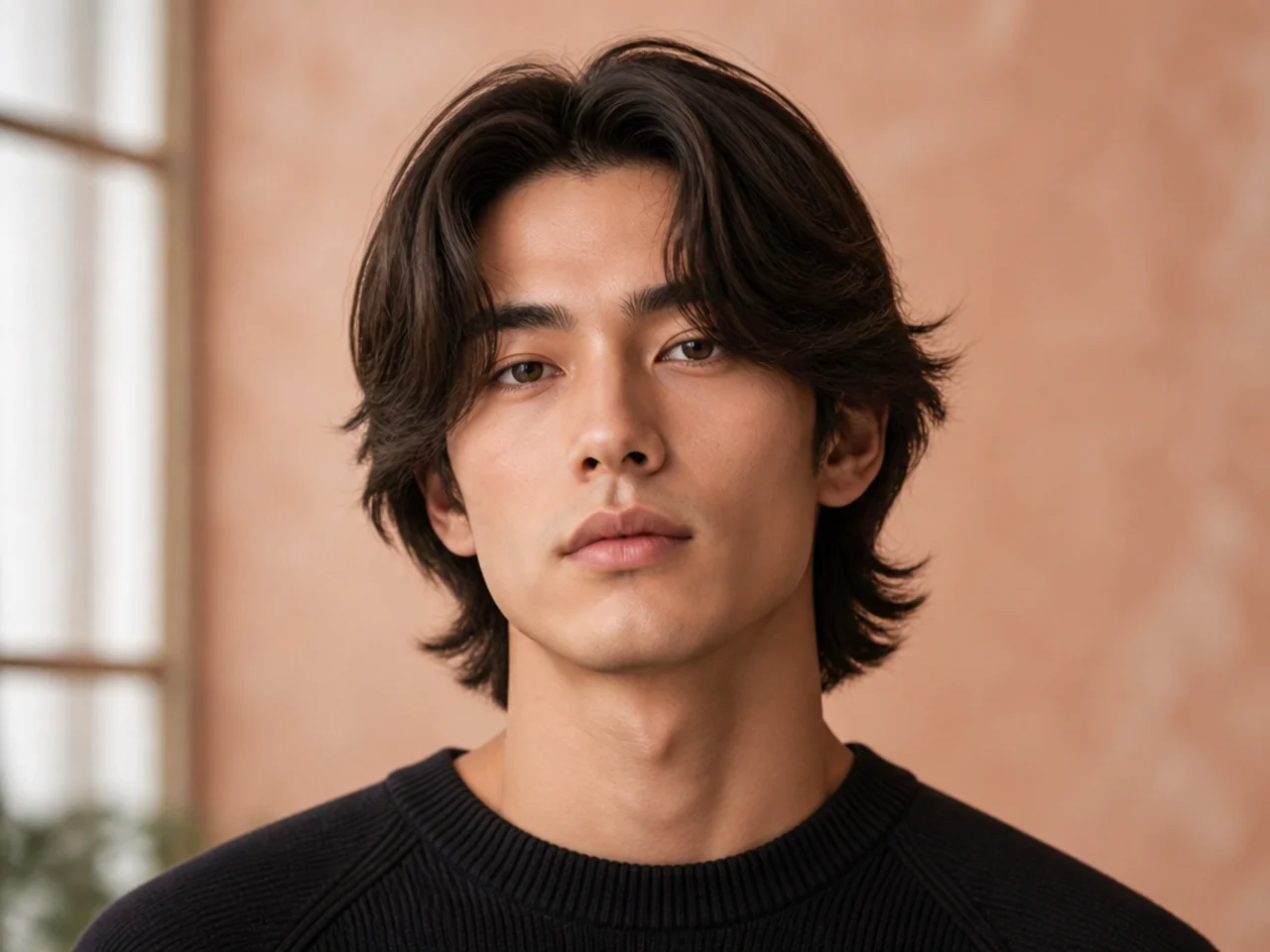 Middle part with deep internal layers built for thick straight hair with visible movement