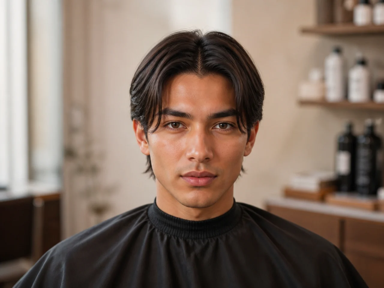 Middle-part styling essentials for straight hair — matte clay, sea-salt spray, blow-dryer, wide-tooth comb