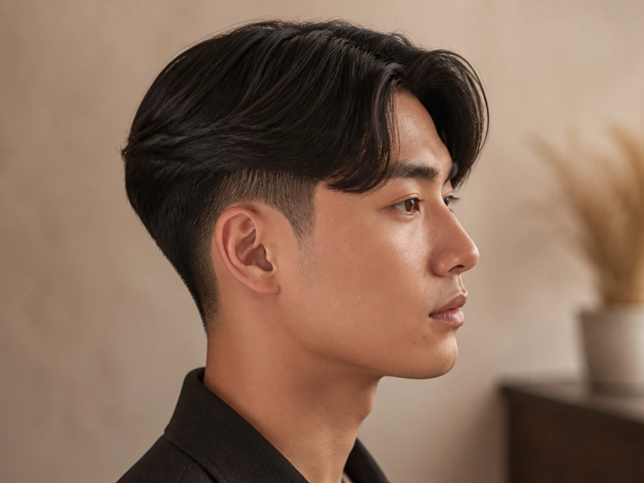 A middle-part haircut