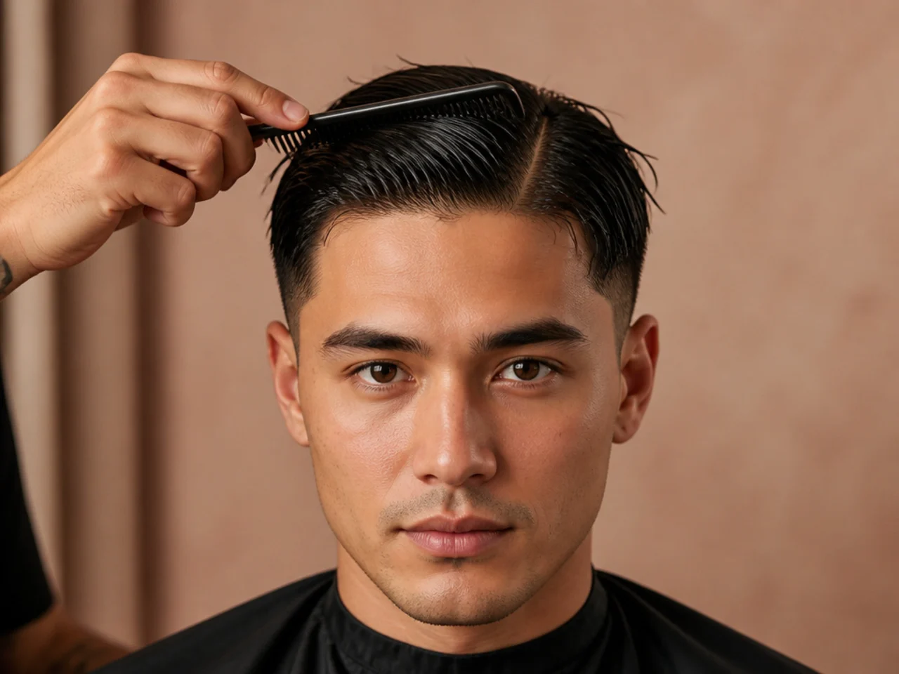A part being created with a comb on damp hair