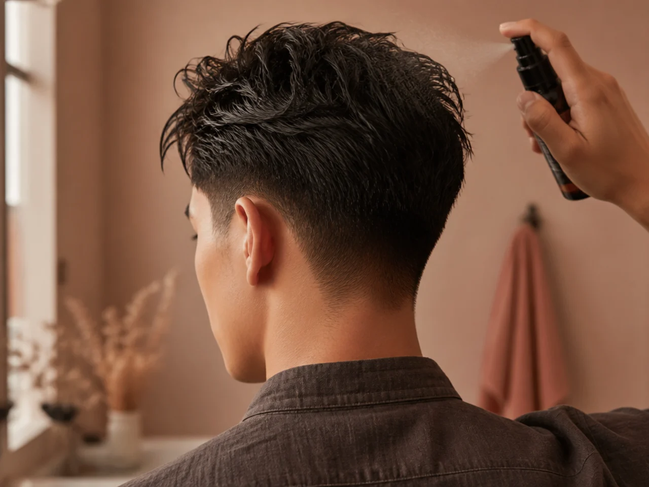 Sea salt spray applied to damp hair