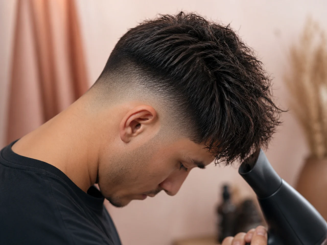 Hair being rough-dried with the head down