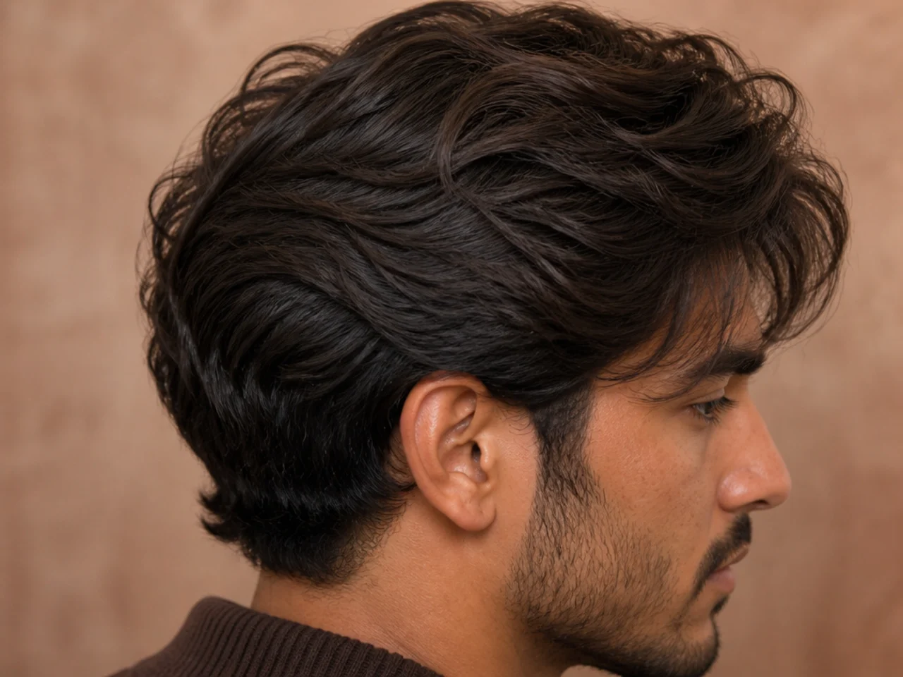 Grown-out flowing thick hair