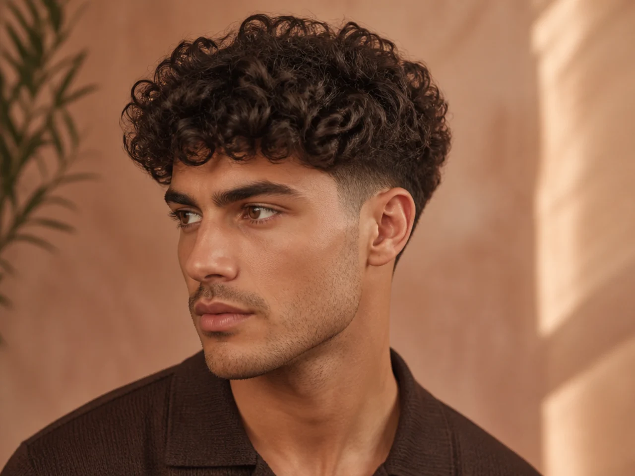A thick curly top above a taper