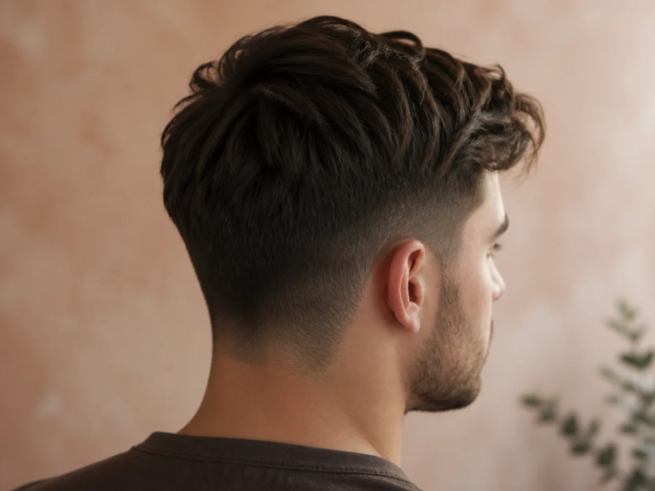 Thick hair long on top with number two sides