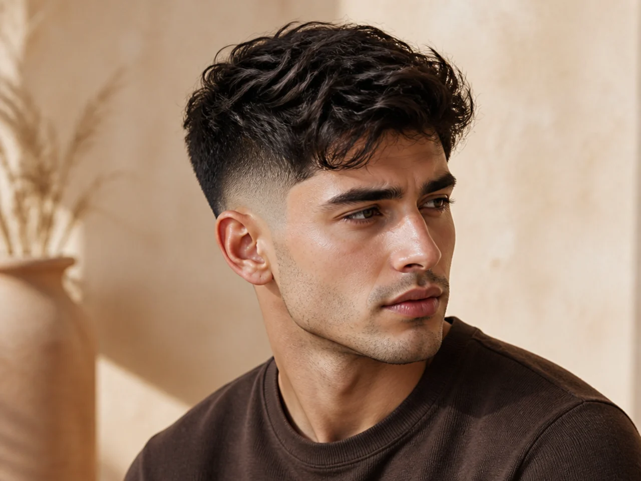 A mid fade with a scissor-cut thick top