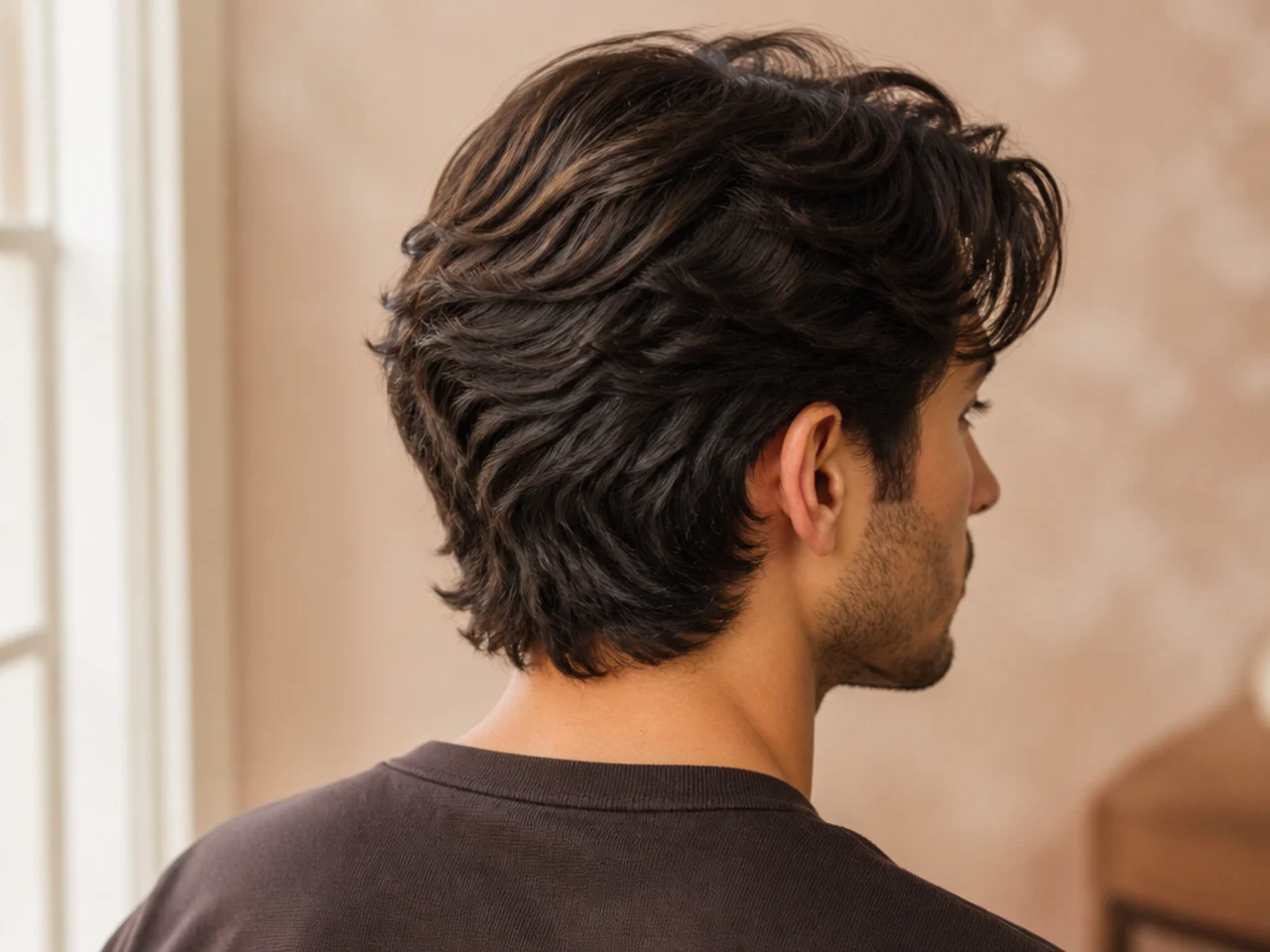 Layered medium-length thick hair