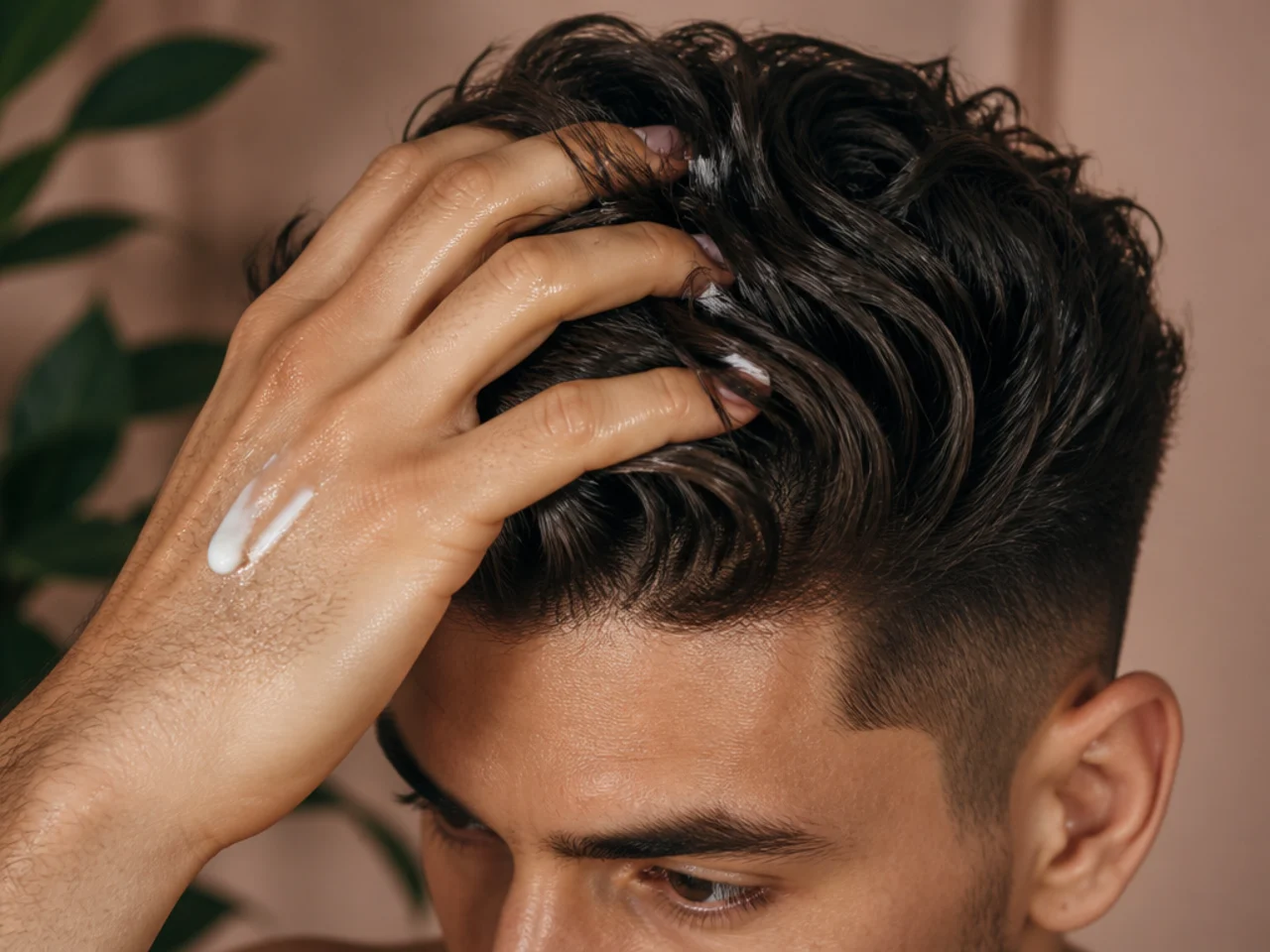 Styling cream being worked through thick hair