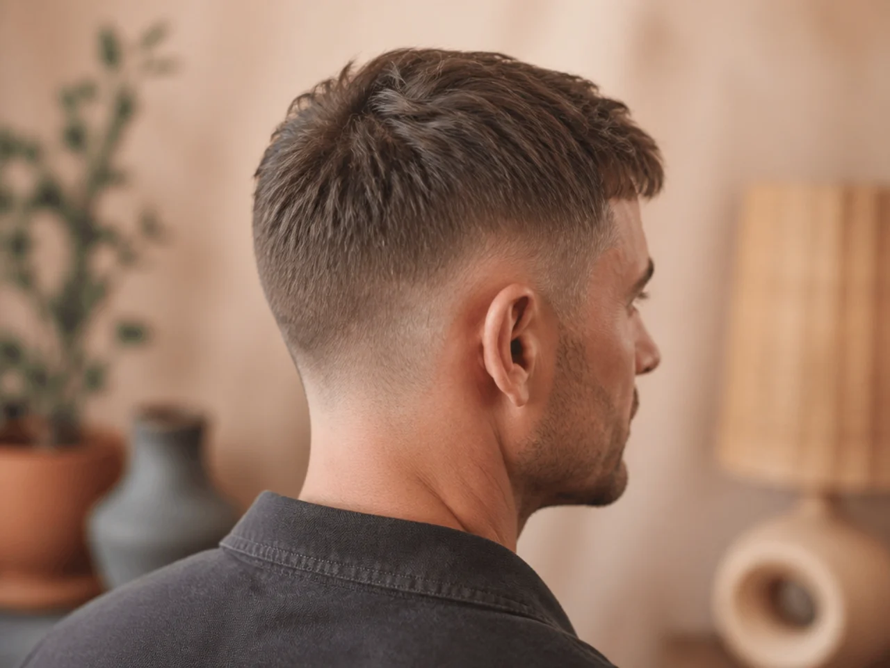 A short forward fringe on a receding hairline