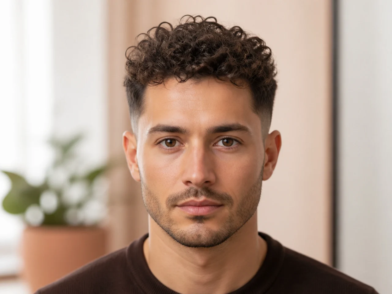 Curly thin hair with a taper