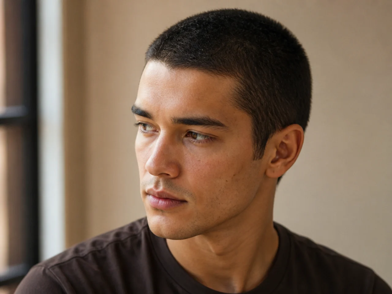 A grown-out buzz cut on thin hair
