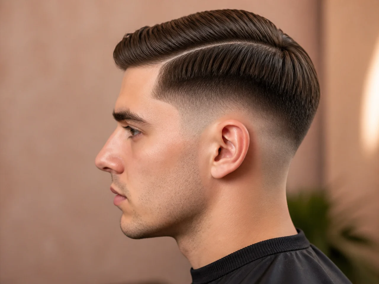 A matte side part with blunt ends