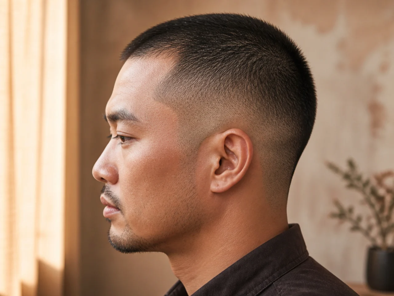 A crew cut on thinning hair