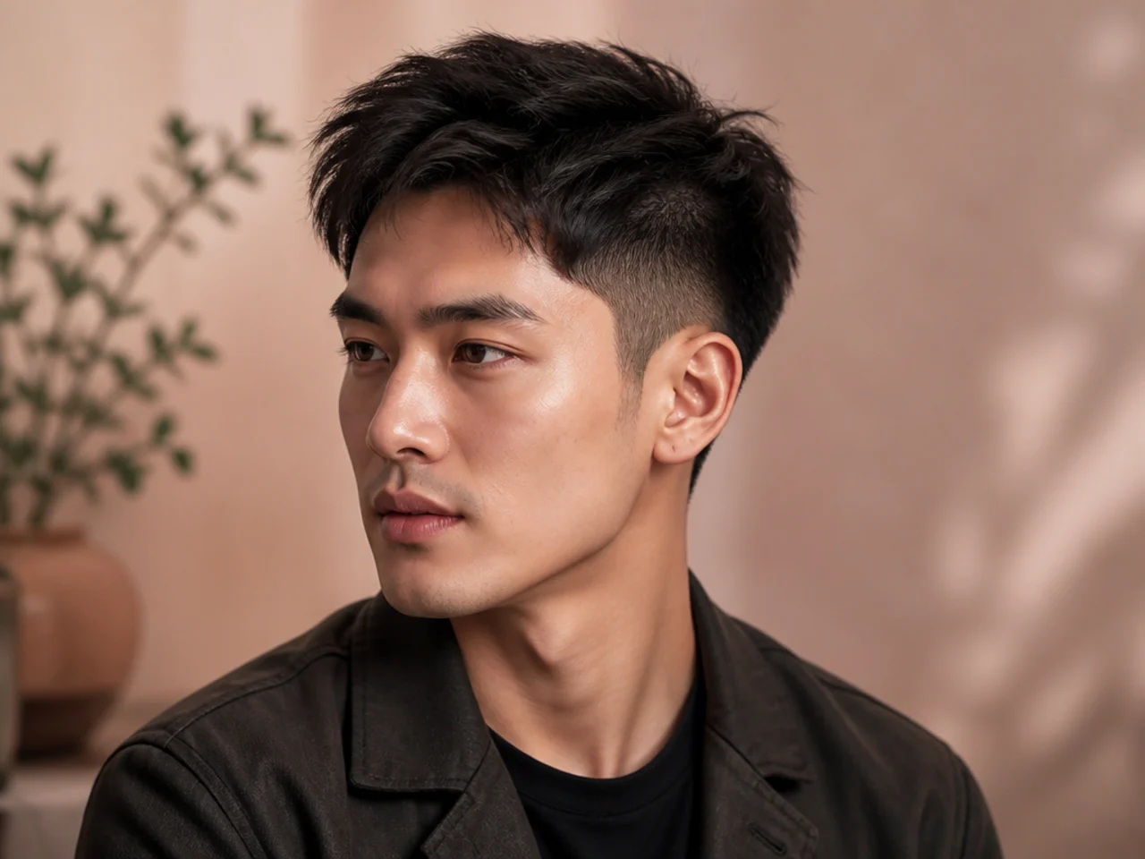 Three-quarter view of a cut on thin hair