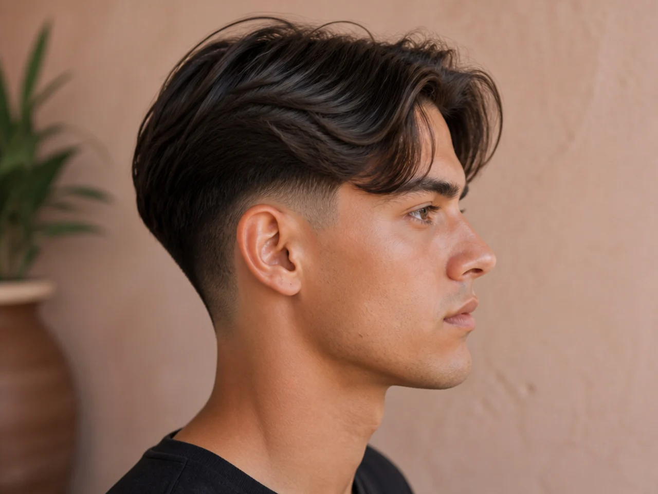 A grown-out middle part