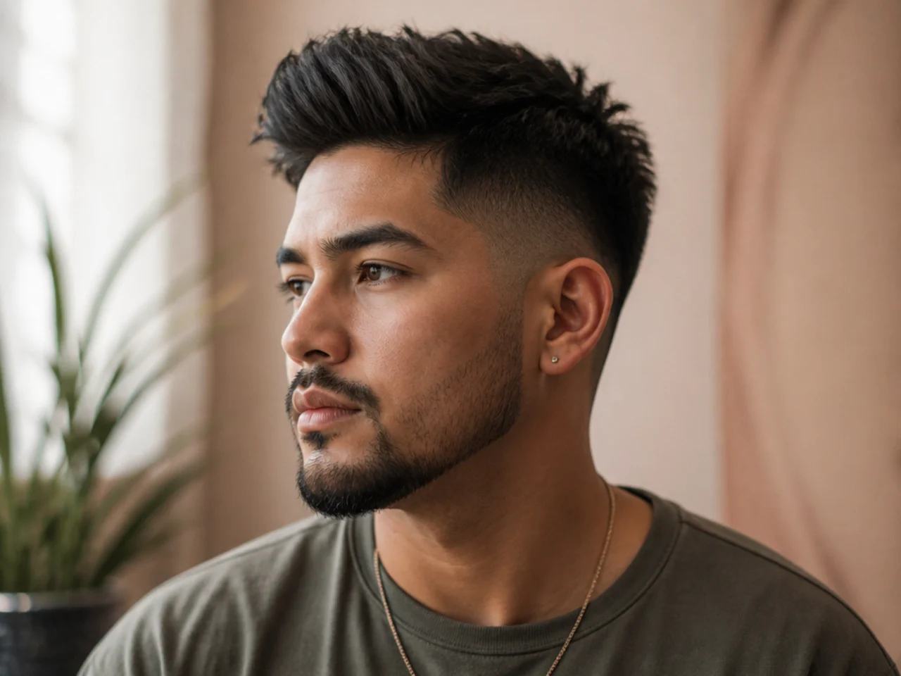 Three-quarter view of a men's haircut