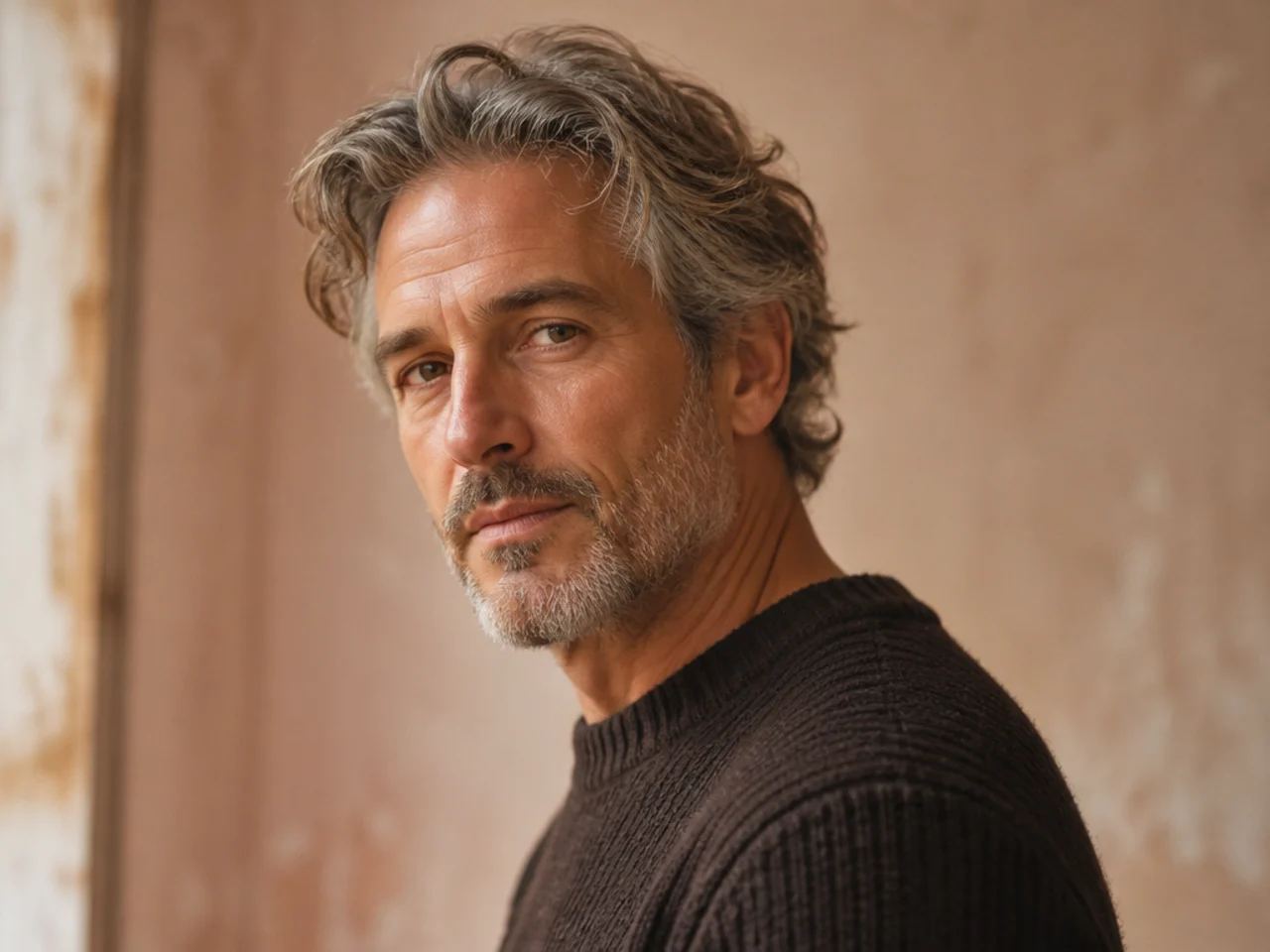 Grown-out natural grey hair with a clean neckline