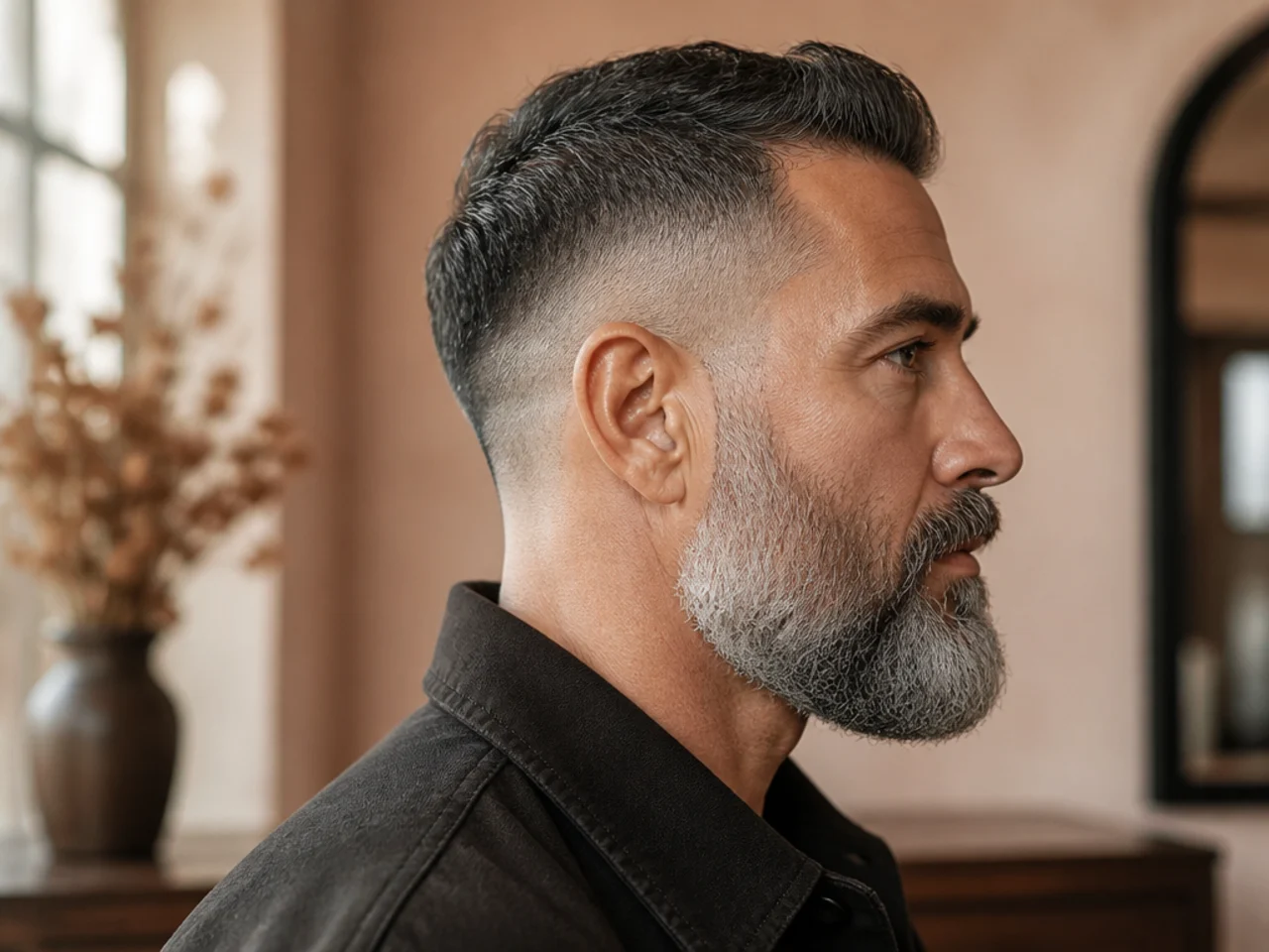 Short sides with a full grey beard