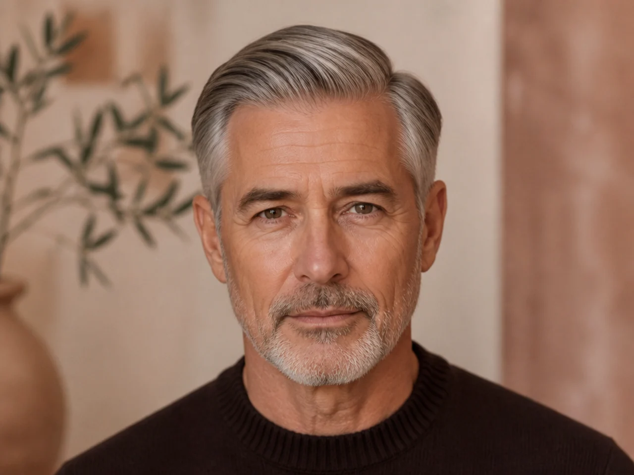 A classic side part on grey hair