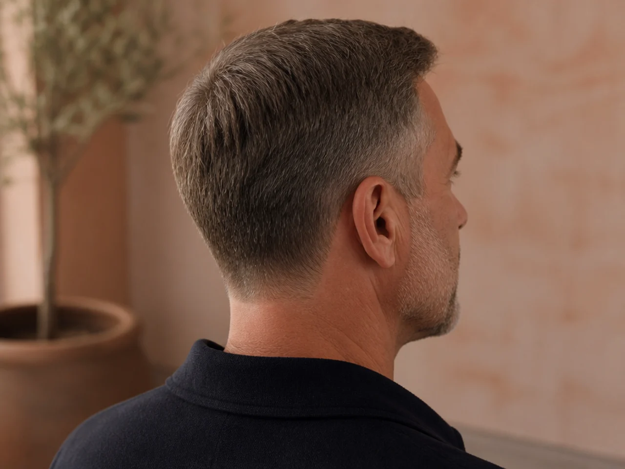 An ivy league haircut on an older man
