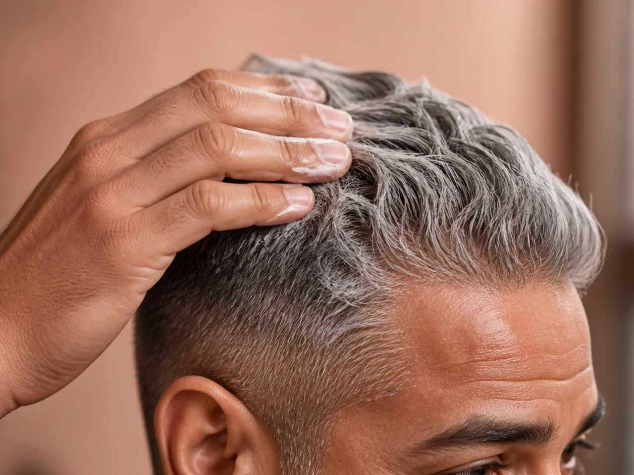 Cream being applied to coarse grey hair