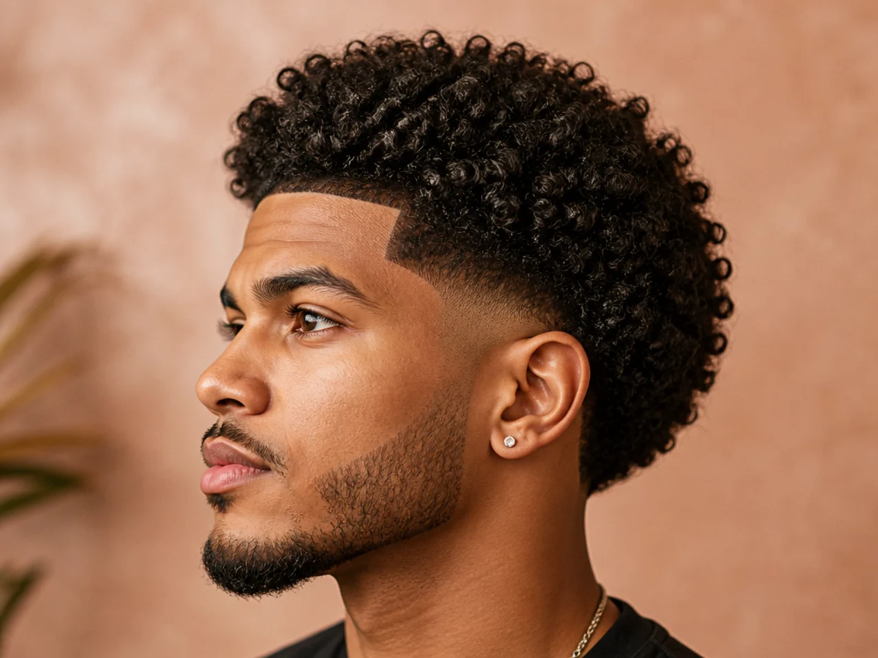 Curly afro shape-up with clean razor line-up on 4B coily hair