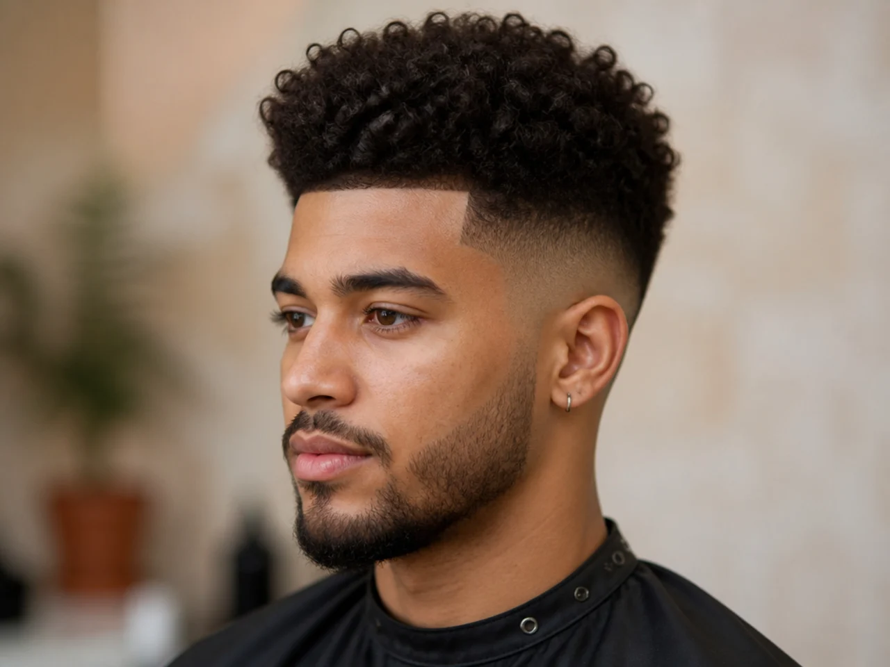 High top fade with tall curly top on 3C to 4A hair