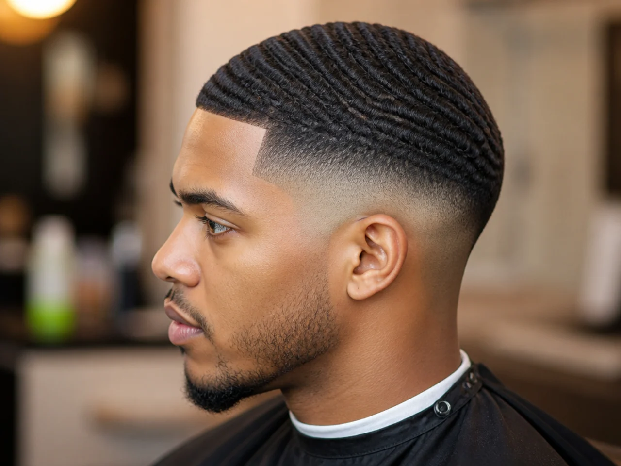 360 waves brushed pattern with a clean skin fade on the sides