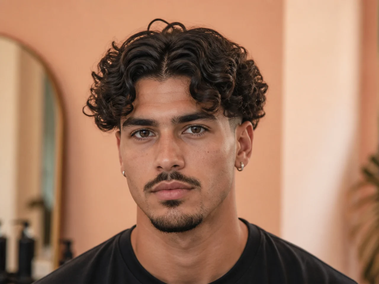 Curly middle part with soft low taper on 3A loose spirals