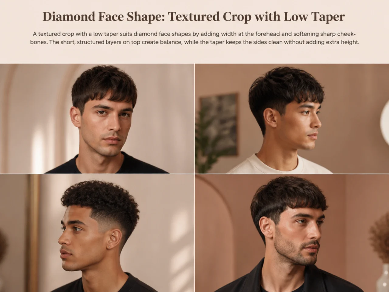 Man with diamond face shape — cheekbones widest, narrow forehead and pointed chin