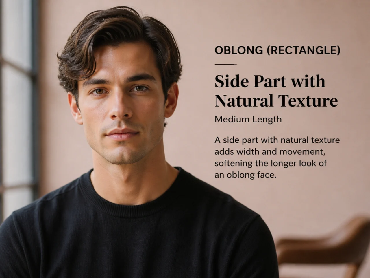 Man with oblong or rectangle face shape — longer face length than width, straight sides