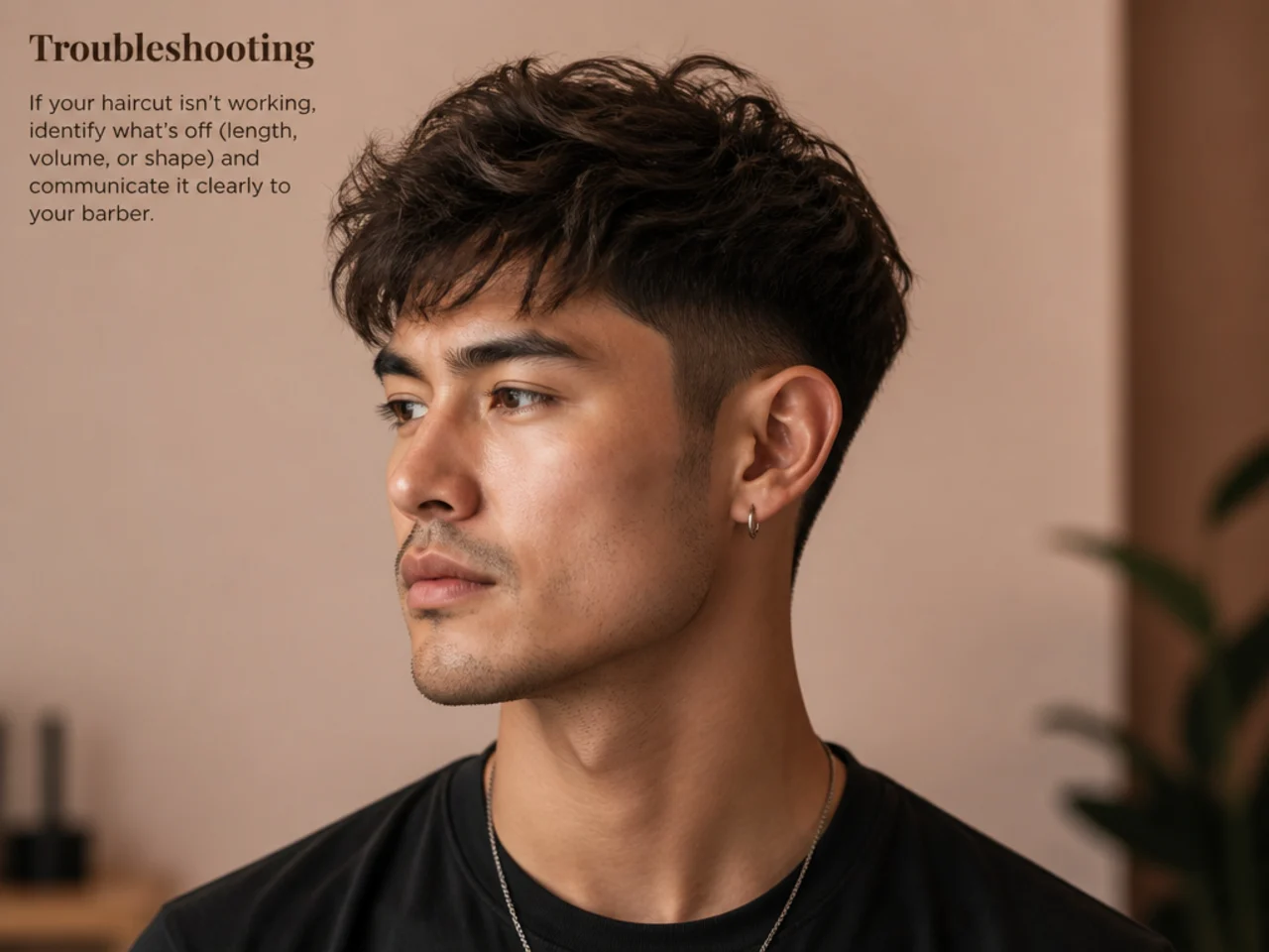 Man reviewing his reflection to troubleshoot a haircut that didn't suit his face shape