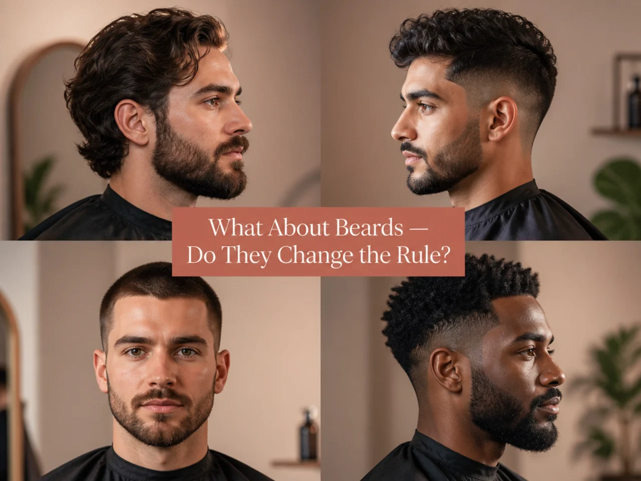 Four beard shapes shown adjusting different male face shapes
