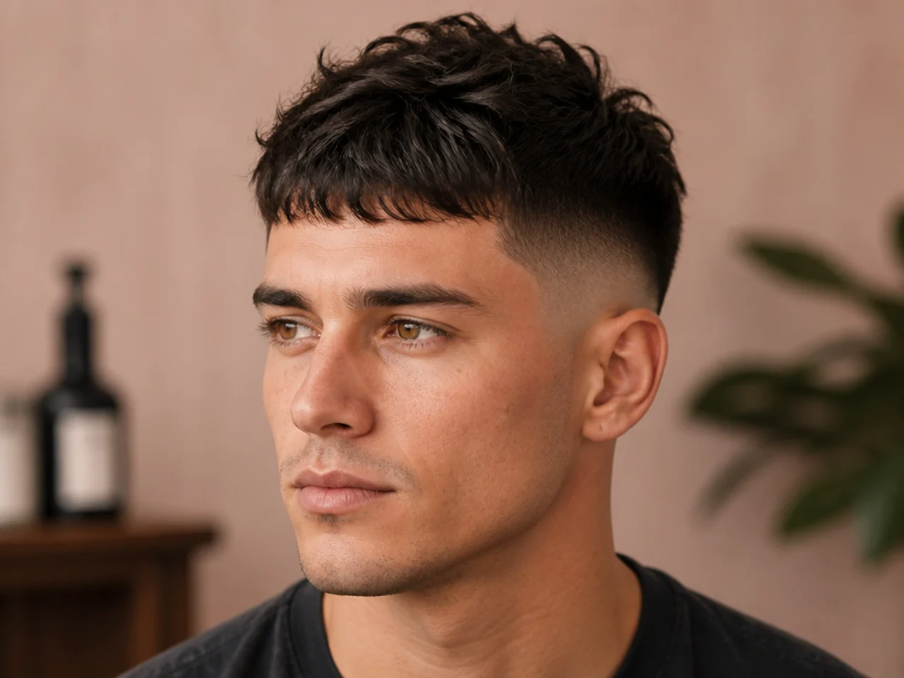 French crop styled with a bedhead finger muss and a tight skin fade