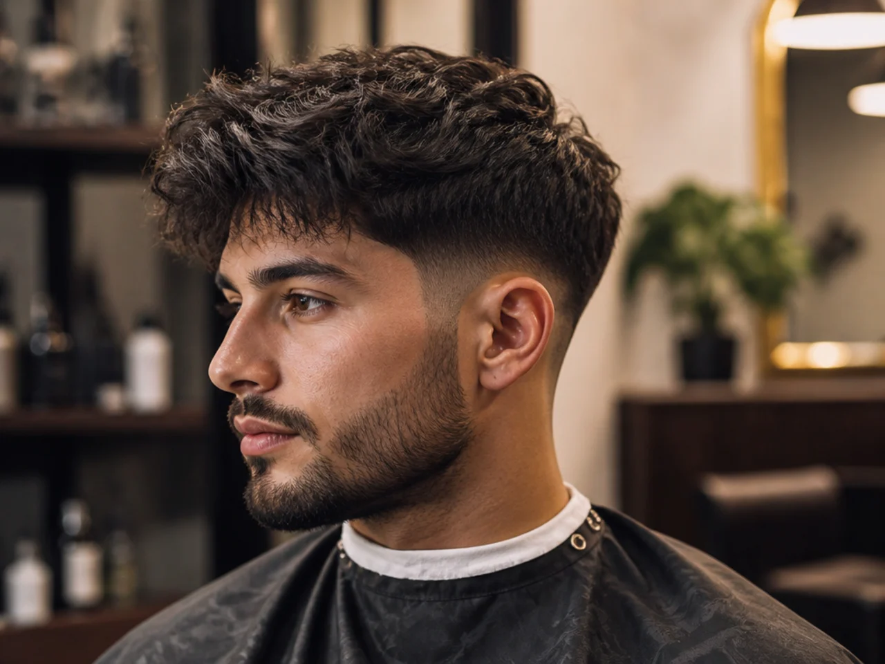Barber and client reviewing a cut and finish reference photo in the barbershop mirror
