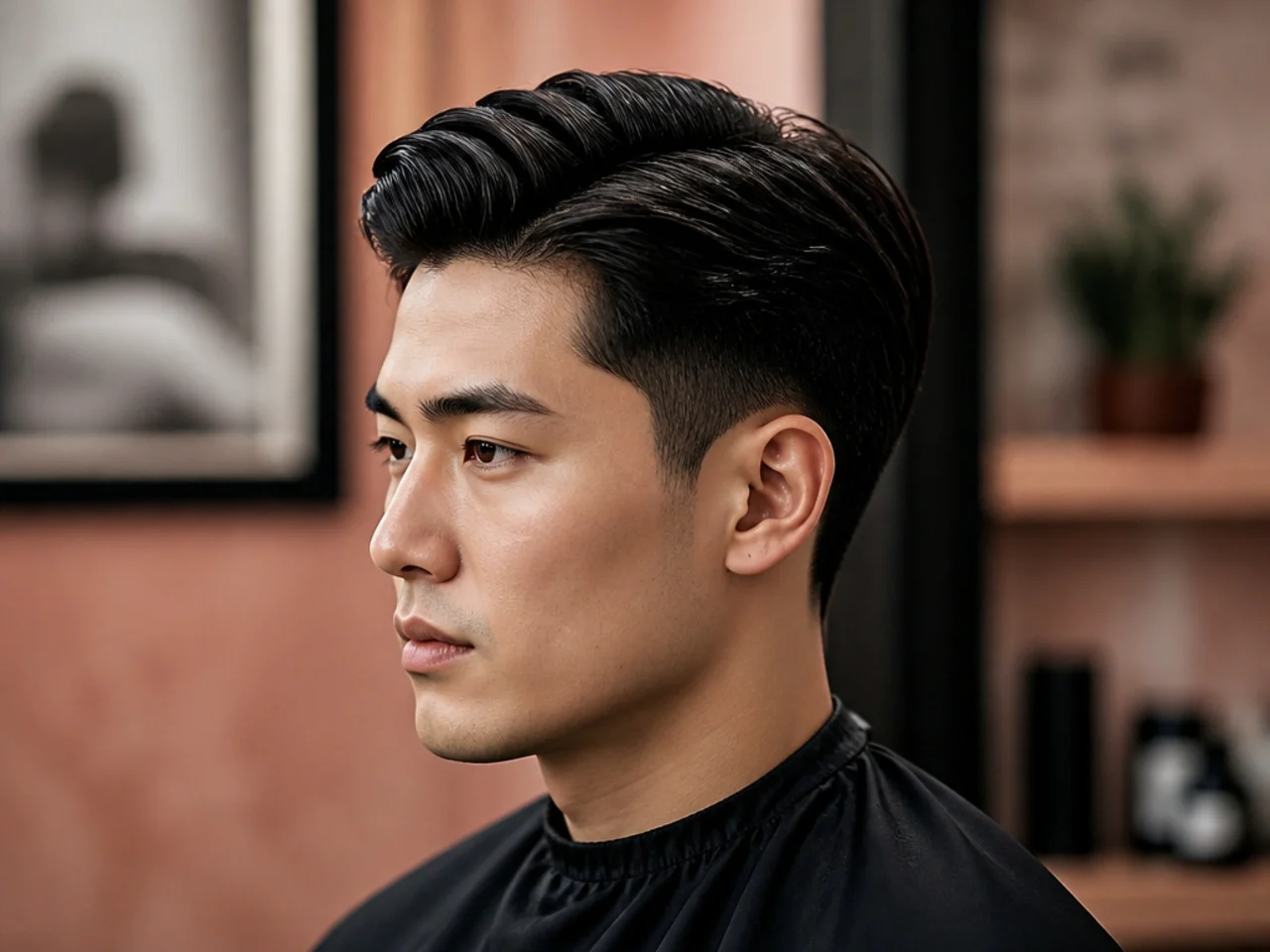 Five tailored men's haircut and style pairings on a barbershop reference wall