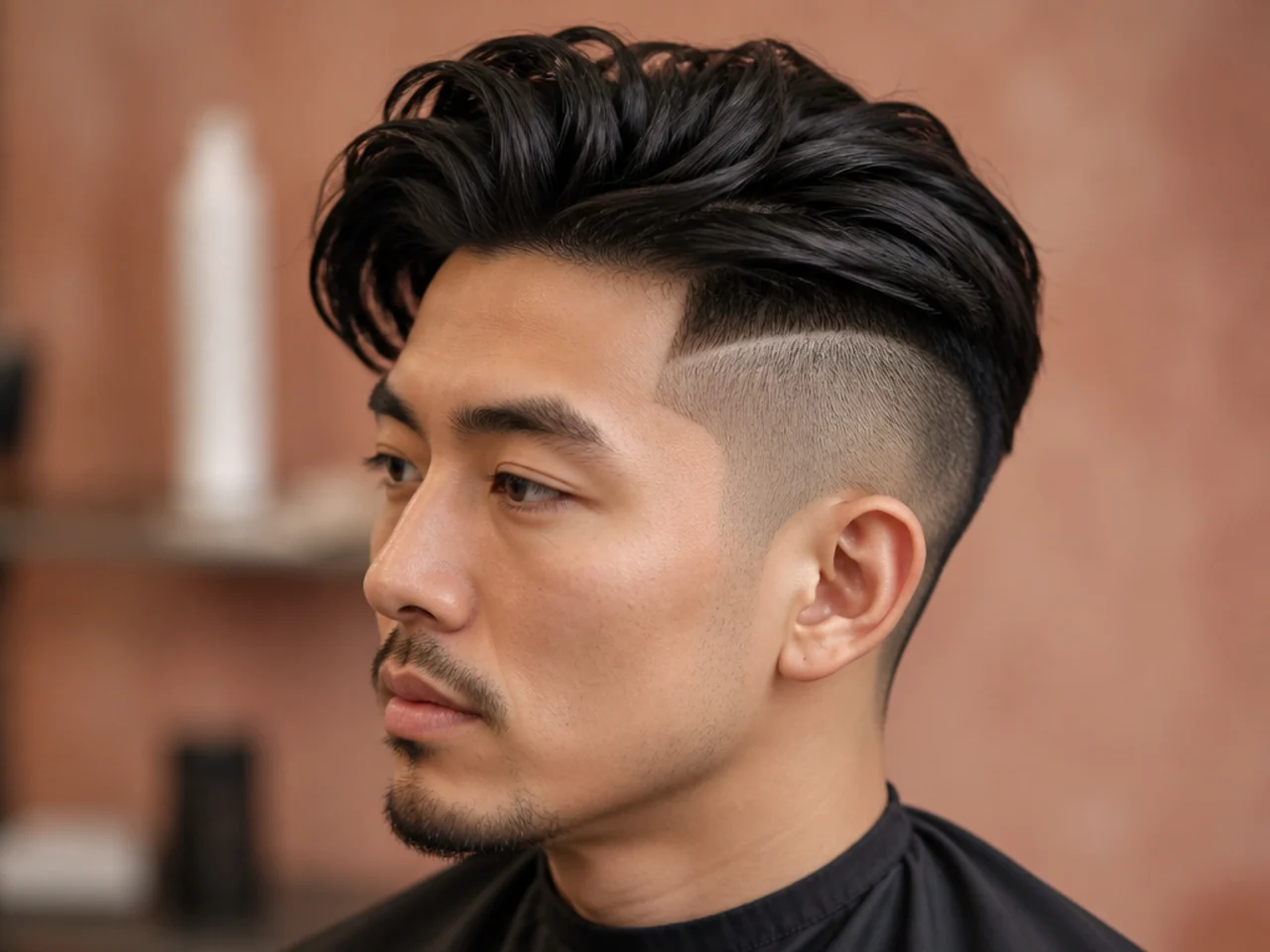 Disconnected undercut with five inches of length on top and a hard line at the temple