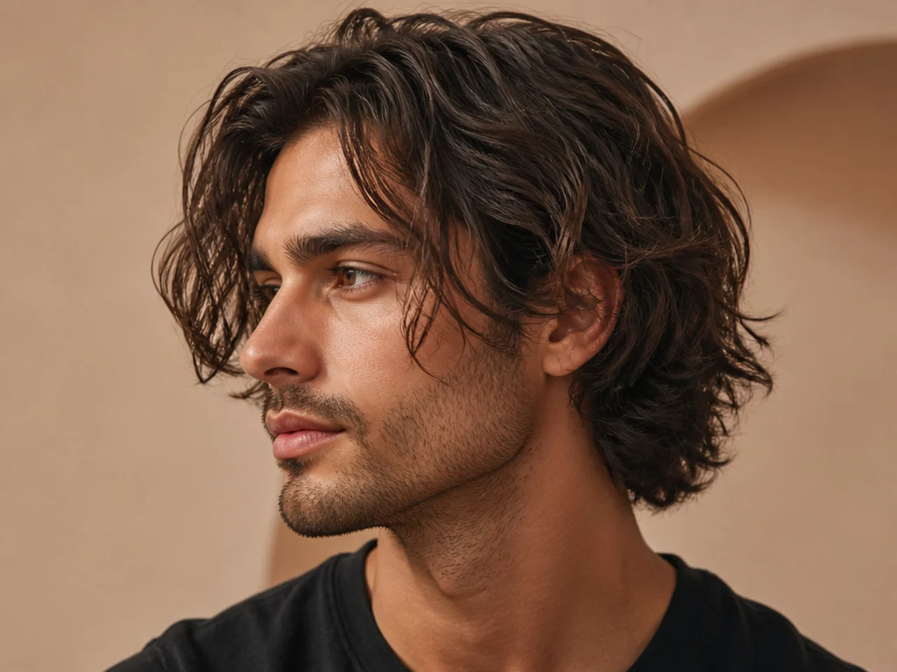 Five loose and effortless medium men's haircut ideas showing flow surfer waves shag and mullet lengths