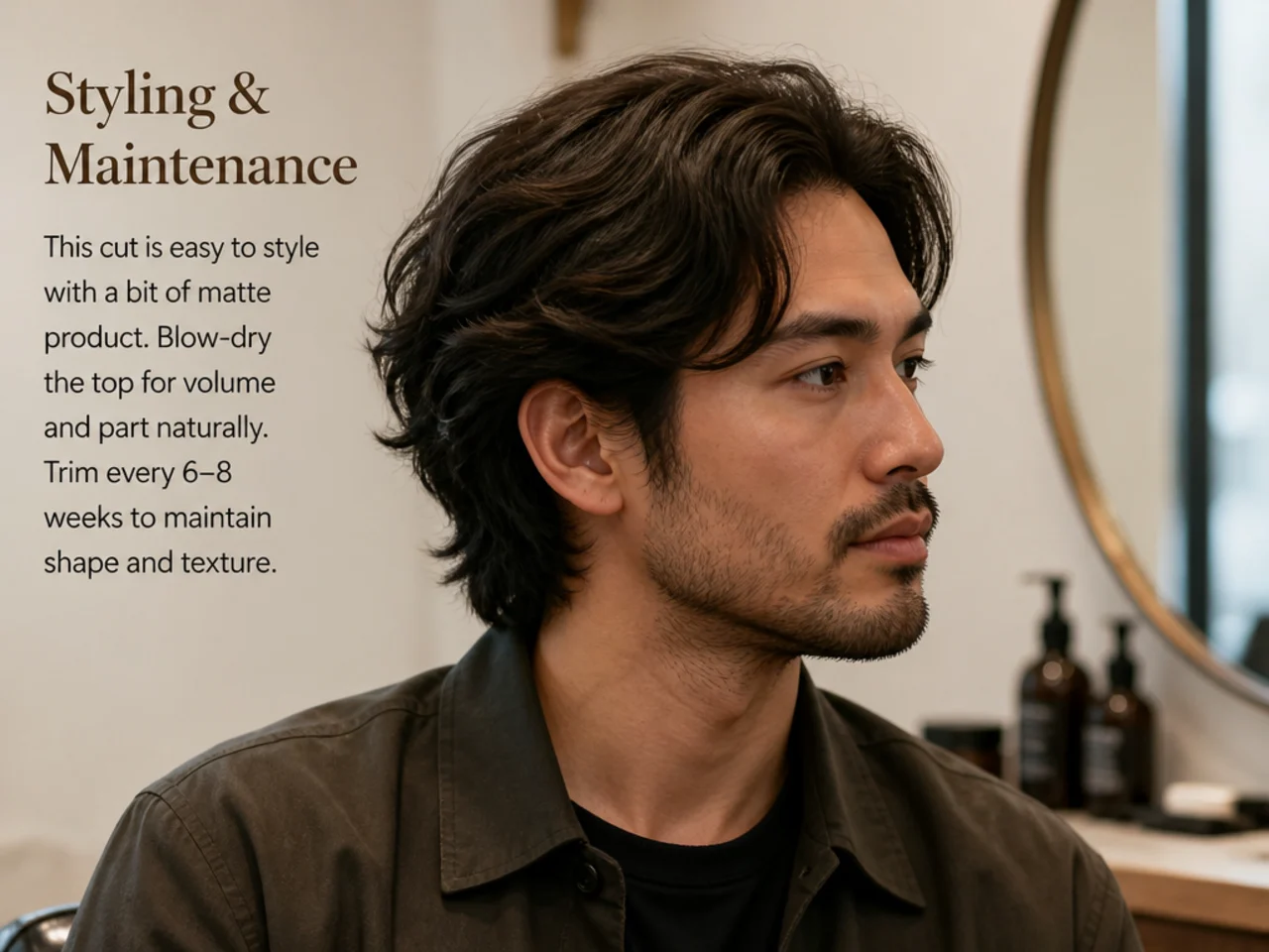 Flat-lay of men's medium hair styling products including matte clay sea-salt spray pomade and a round brush