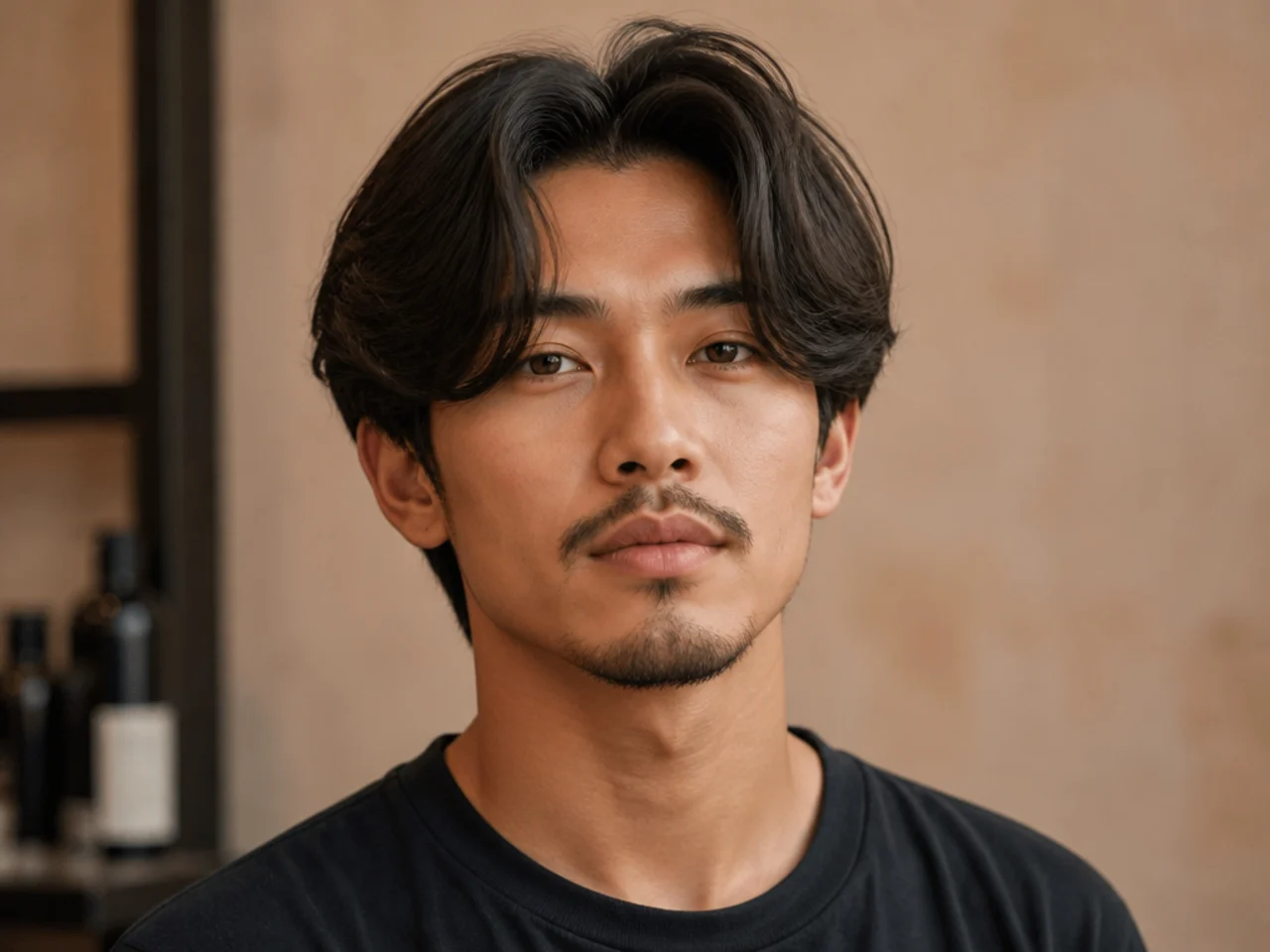Curtain middle part haircut on straight hair with tapered sides