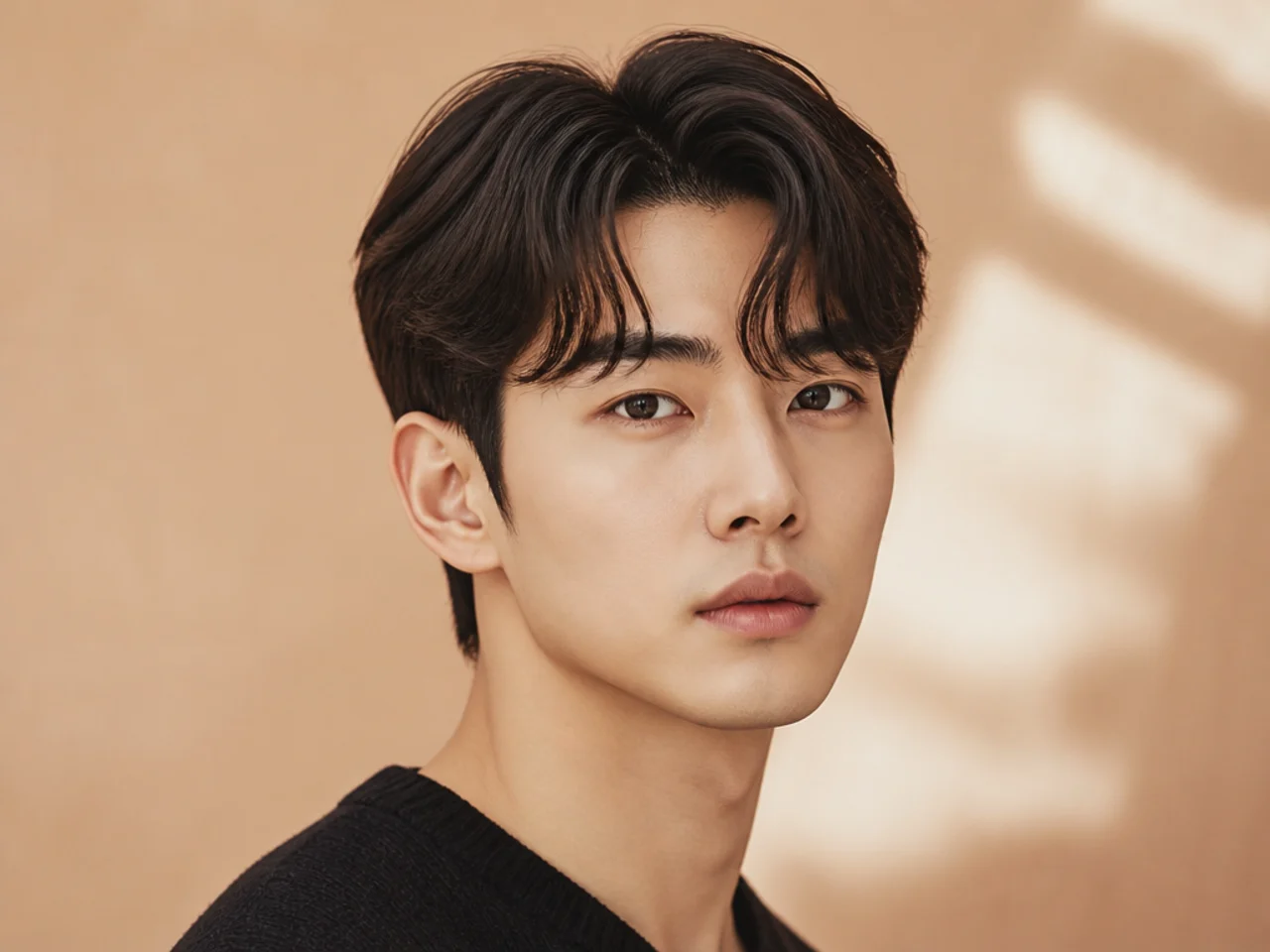 Korean comma fringe haircut on straight hair with mid fade