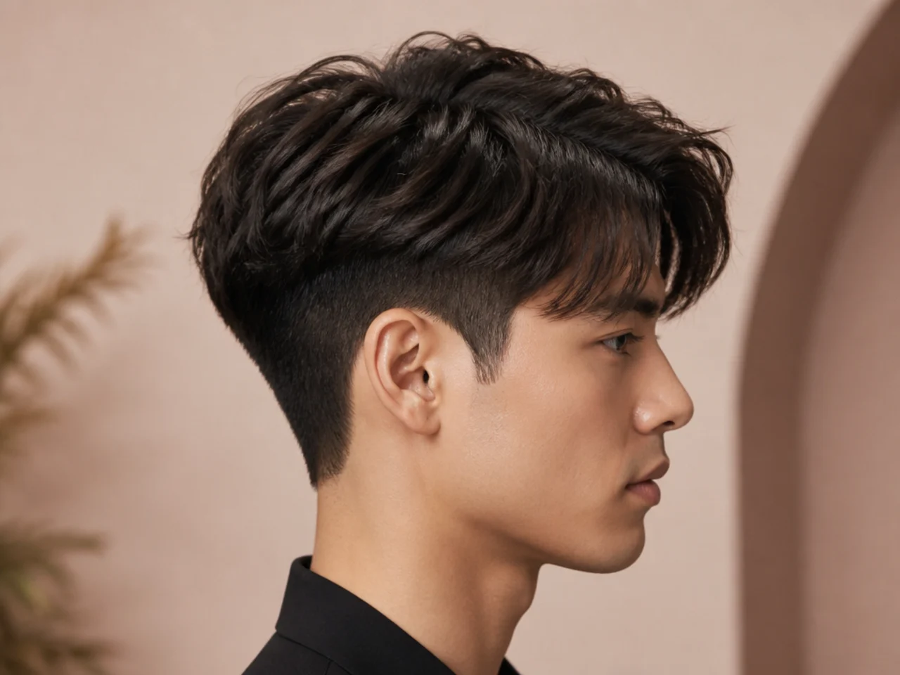 Korean two block haircut with hidden under-layer on straight hair