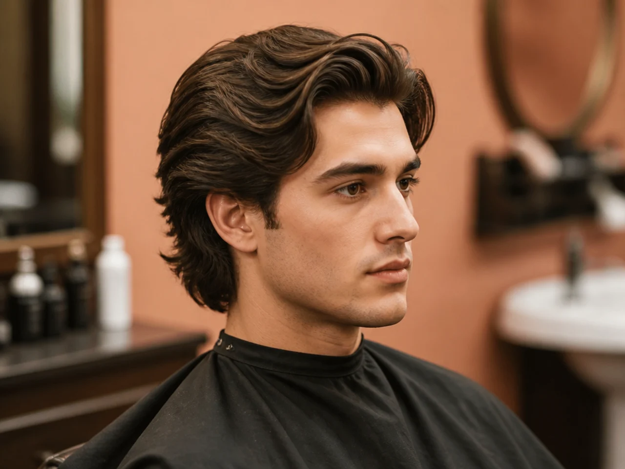 Grown-out Ivy League preppy flow haircut on straight hair