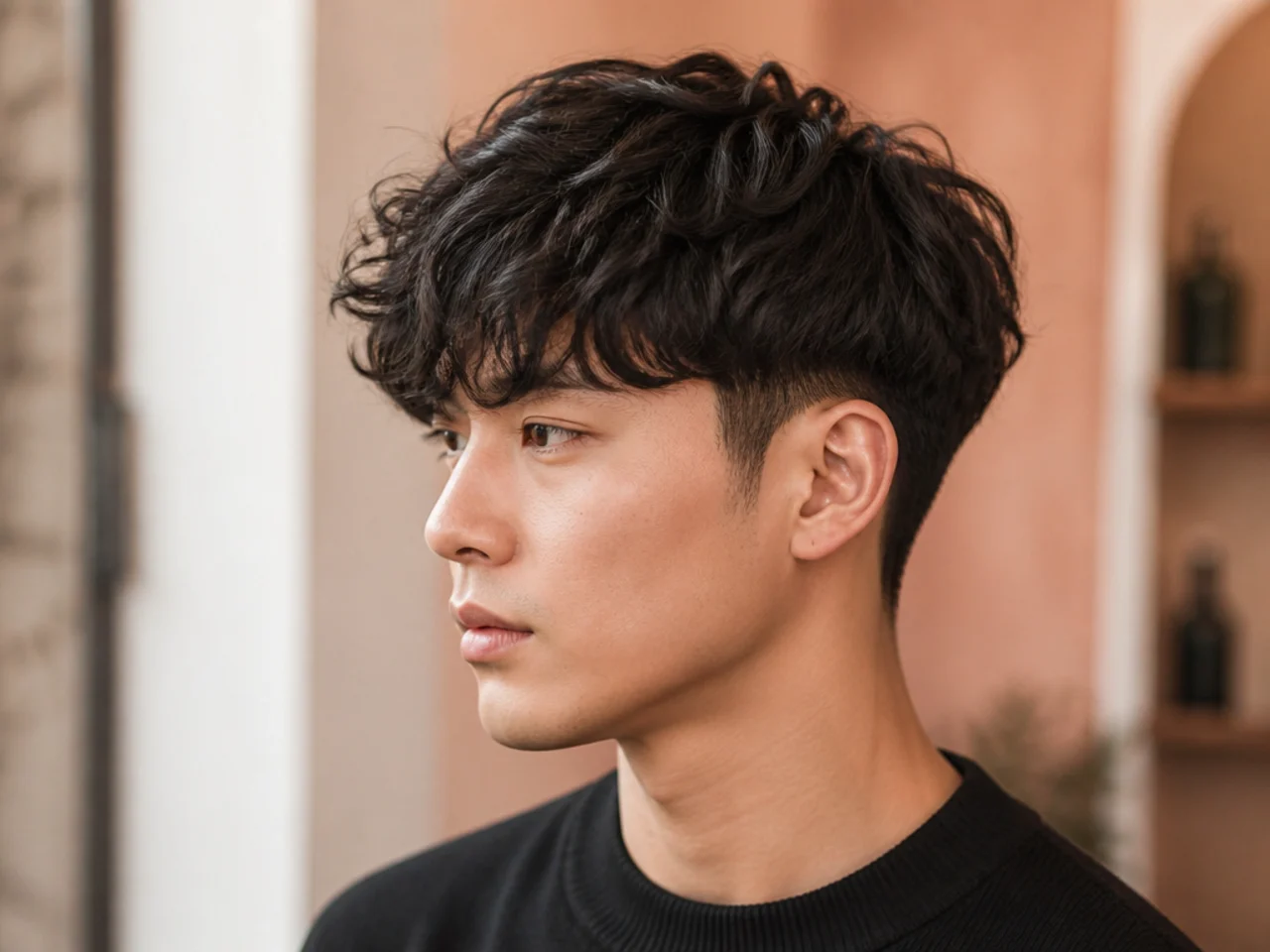 Two block haircut on wavy hair with disconnected top