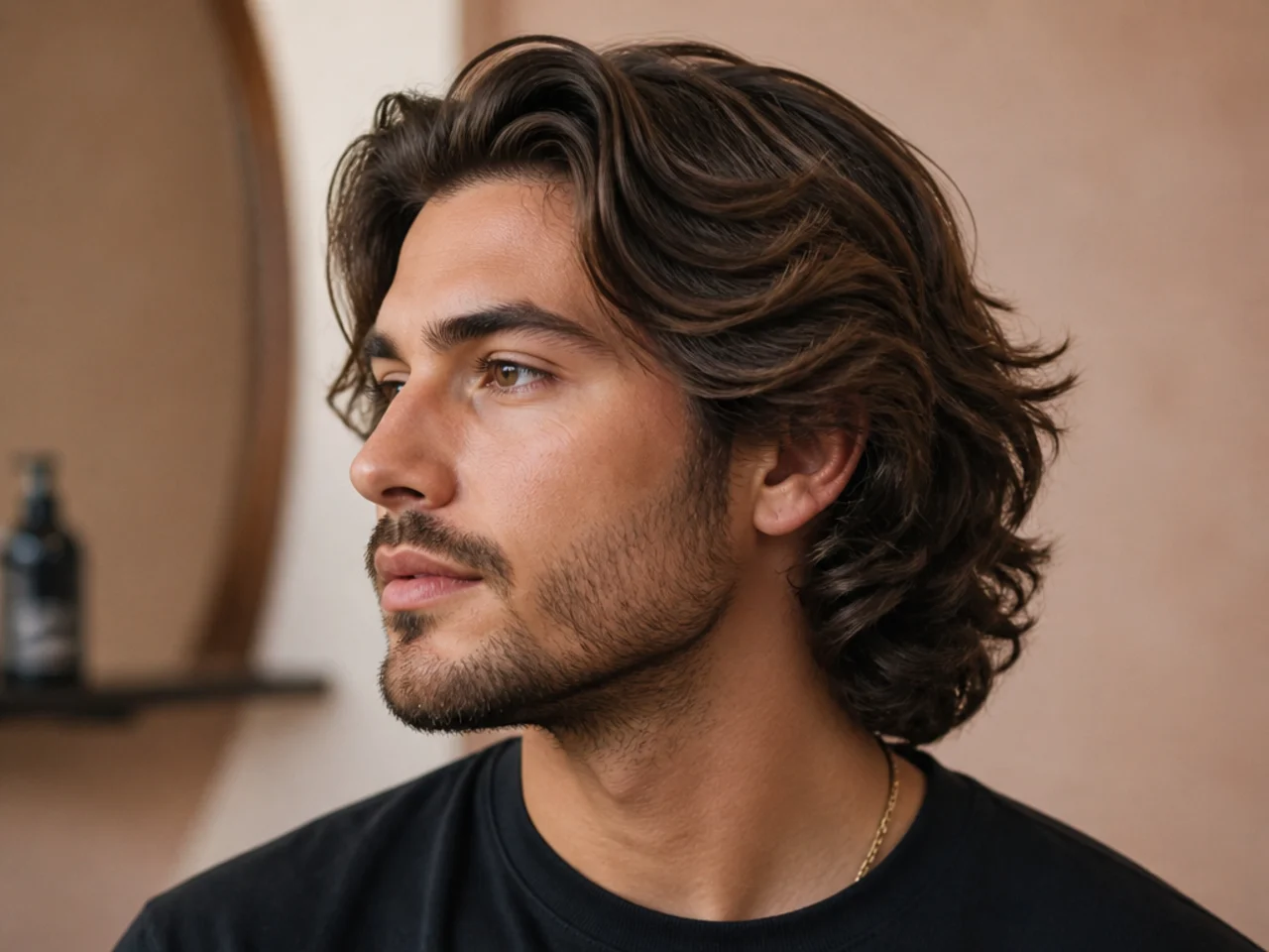Bro flow haircut on wavy hair sweeping back naturally
