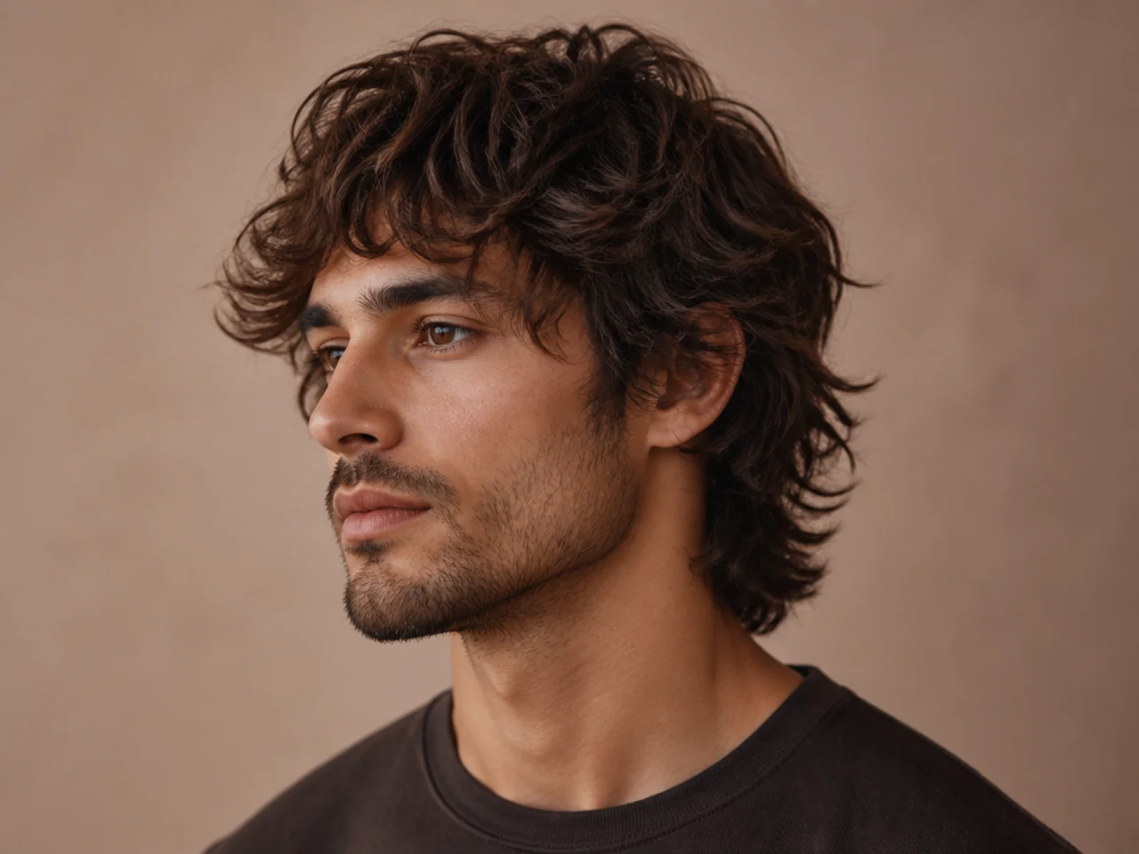 Modern shag on wavy hair with curtain fringe