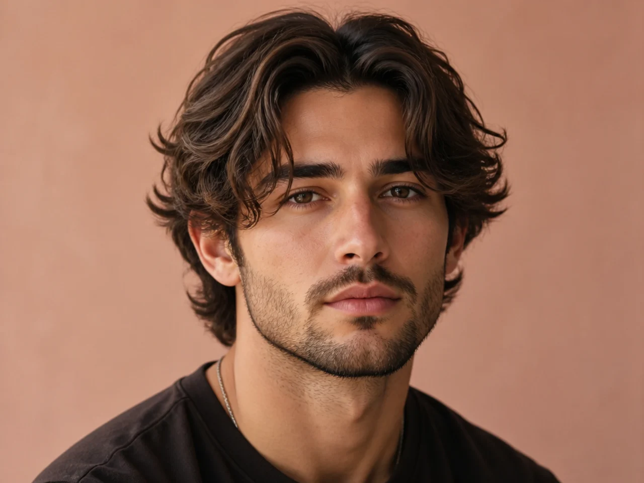 Loose middle part with face-framing layers on wavy hair